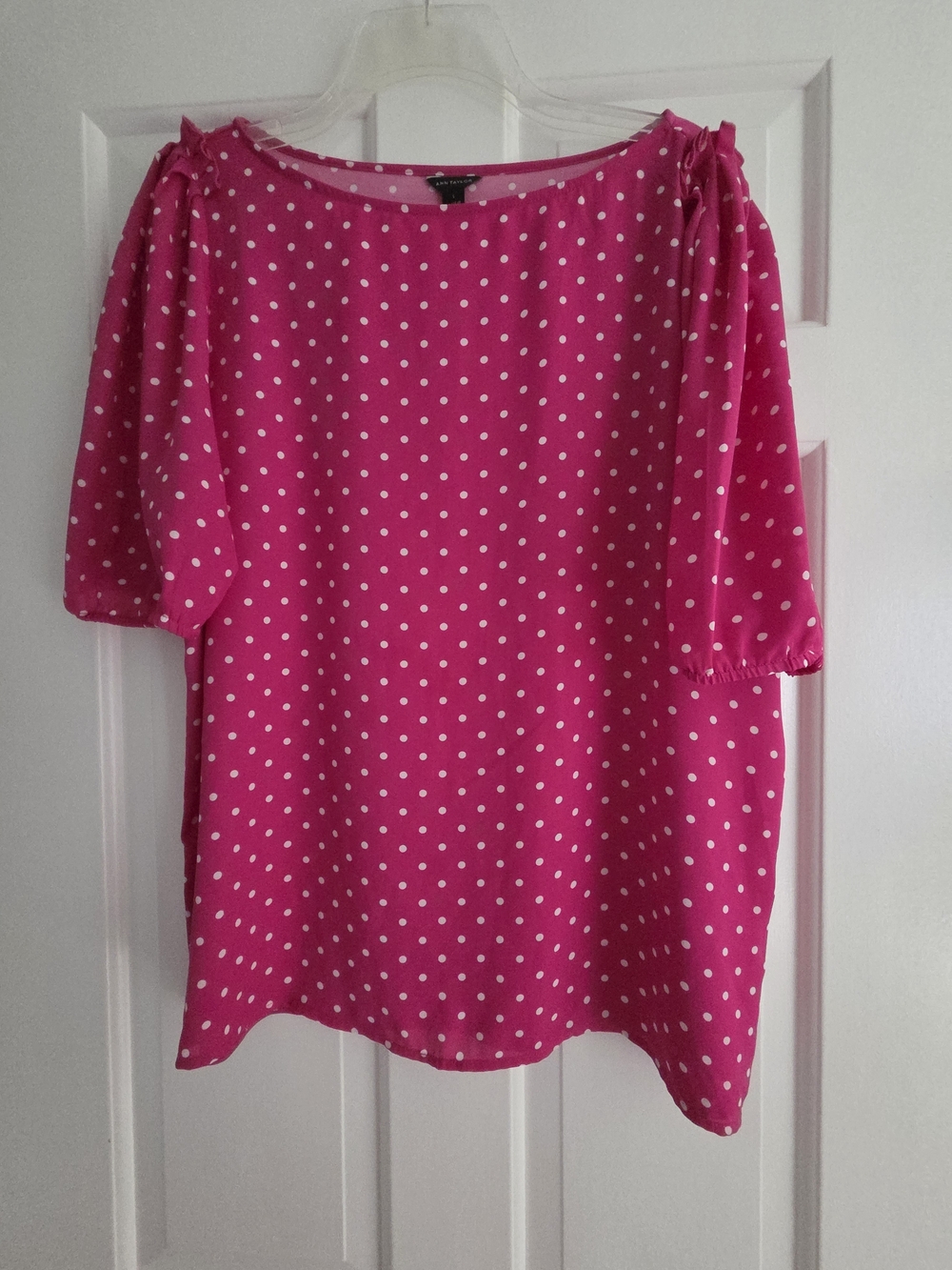 Ann Taylor Hot Pink Polka Dot Blouse